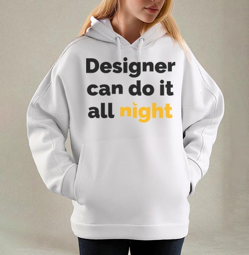 Фотография футболки Футболка с принтом «Designer can do it all night»