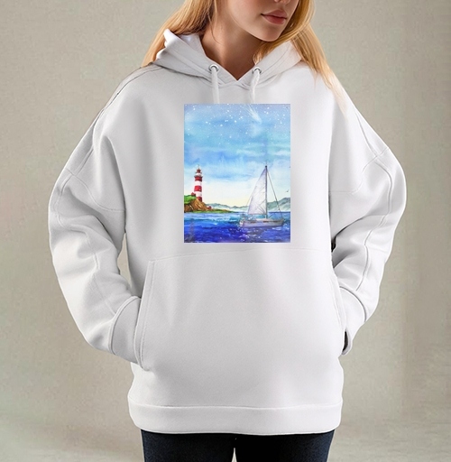 Фотография футболки Яхта и маяк в море