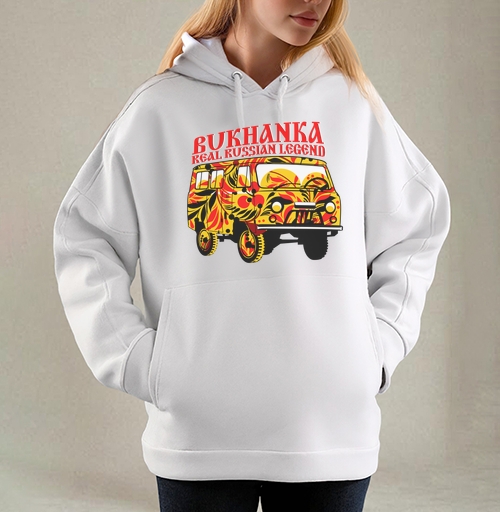 Фотография футболки УАЗ 452 Буханка в русской хохломской росписи REAL RUSSIAN LEGEND