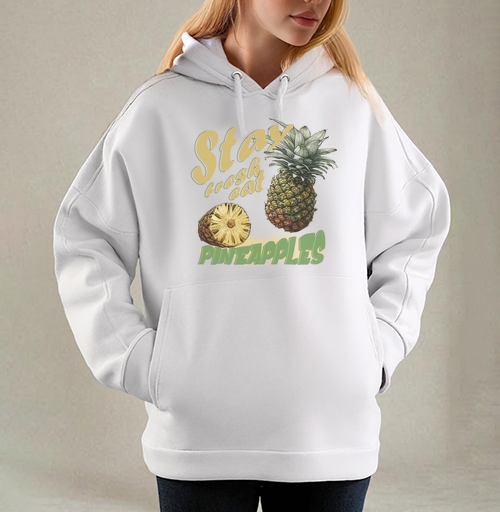 Фотография футболки Свежий ананас с натуральной текстурой и надписями pineapples