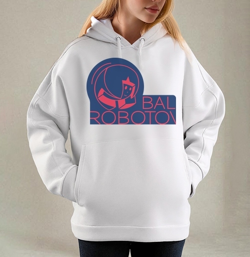 Фотография футболки Ретро робот парит в синем с красным Bal Robotov