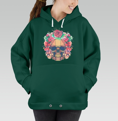 Фотография футболки Polygonal human skull and watercolor wreath.Los muertos.