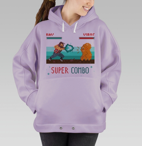 Фотография футболки Энергичная битва в пиксель-арт стиле с SUPER COMBO