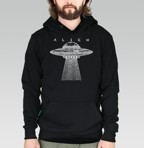 Фотография футболки Винтажный НЛО с лучом света и надписью ALIEN