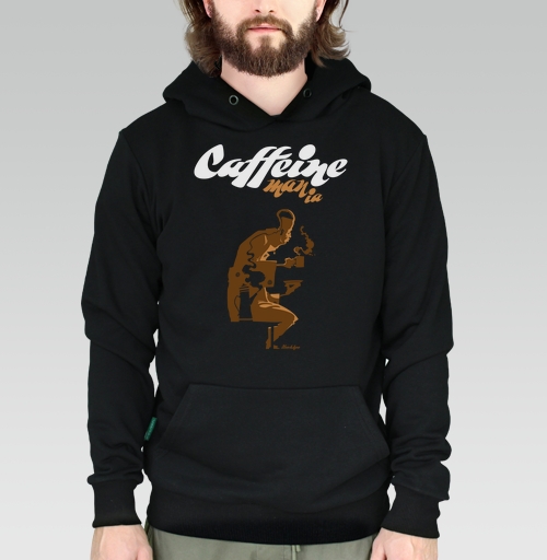 Фотография футболки Caffeine mania/Кофеиномания минимализм ретро плакат с силуэтами бариста и чашки