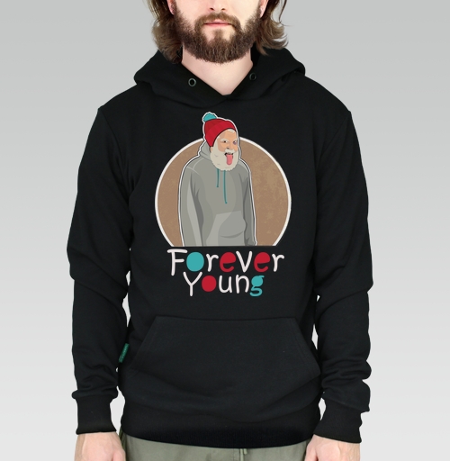 Фотография футболки Веселый старик Forever Young с яркой шапкой