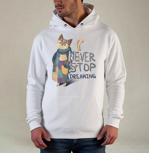 Фотография футболки Яркая вдохновляющая стилизованная кошка NEVER STOP DREAMING