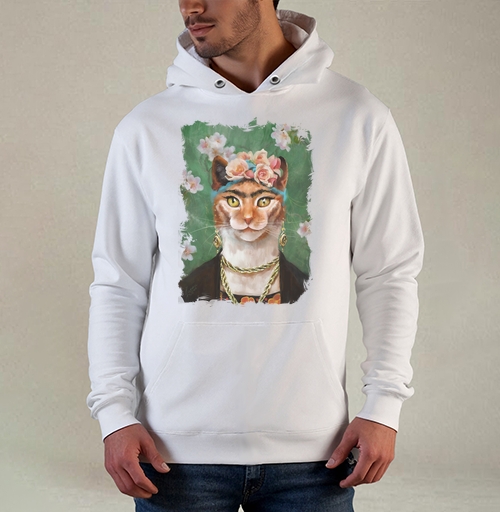 Фотография футболки Кот в образе Фриды Кало с цветочным венком