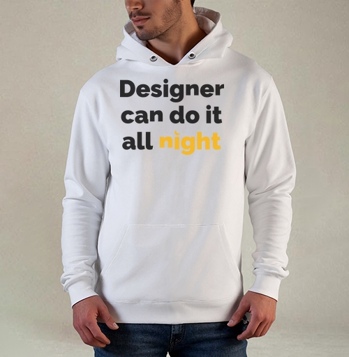 Фотография футболки Футболка с принтом «Designer can do it all night»