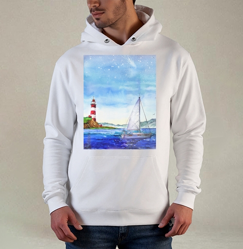 Фотография футболки Яхта и маяк в море