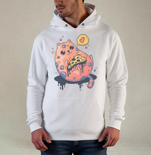 Фотография футболки Милый кот с гигантской пиццей в стиле Creepy Cute