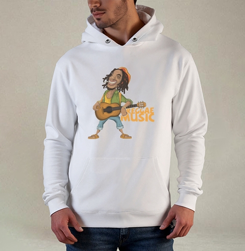 Фотография футболки Веселый растаман с гитарой в яркой одежде REGGAE MUSIC Регги-музыка