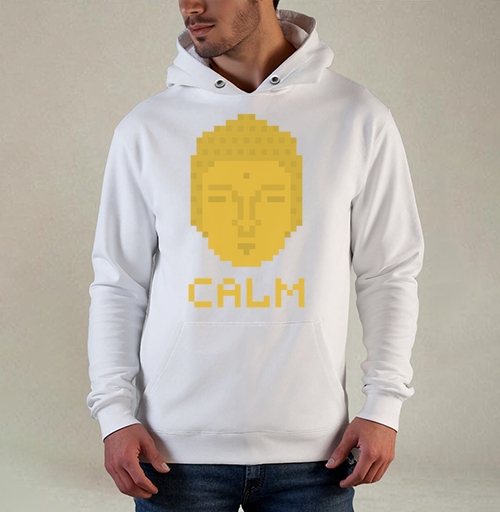 Фотография футболки Пиксельное Лицо Будды с Надписью Calm