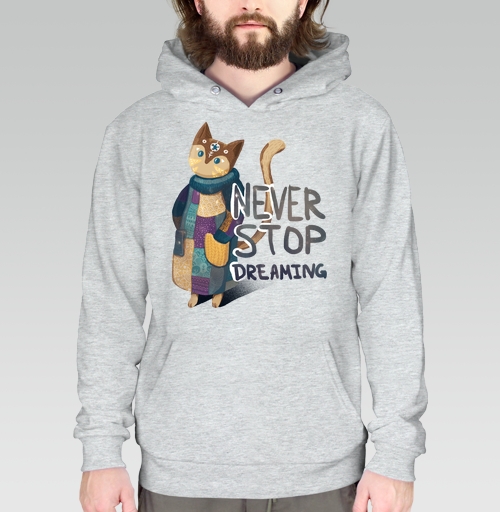 Фотография футболки Яркая вдохновляющая стилизованная кошка NEVER STOP DREAMING