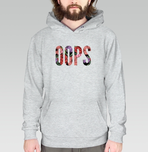 Фотография футболки Цветочная Надпись Ошибка OOPS на Сером фоне