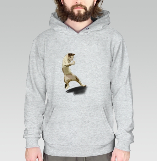 Фотография футболки Серый кот борется в прыжке серый кот борется