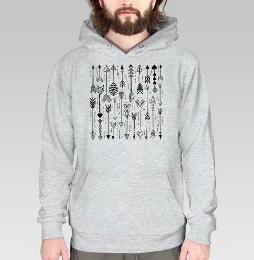 Фотография футболки Черные стрелы на сером фоне в стилистике дудл для одежды и аксессуаров