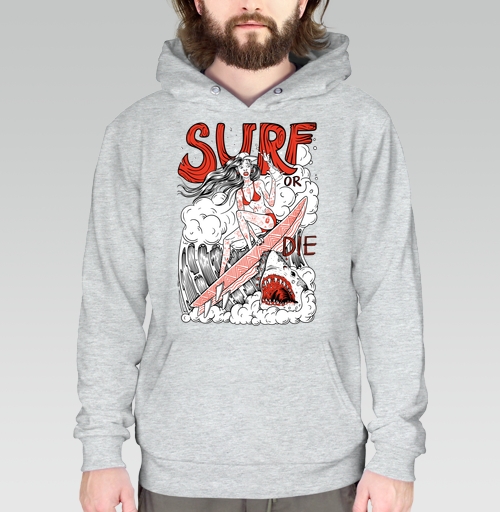 Фотография футболки Девушка Серфер На Волне С Акулами Surf Or Die