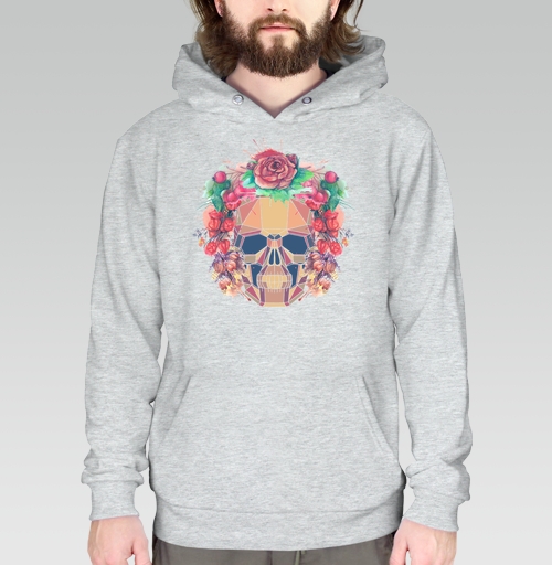 Фотография футболки Polygonal human skull and watercolor wreath.Los muertos.