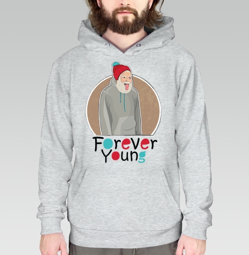 Фотография футболки Веселый старик Forever Young с яркой шапкой