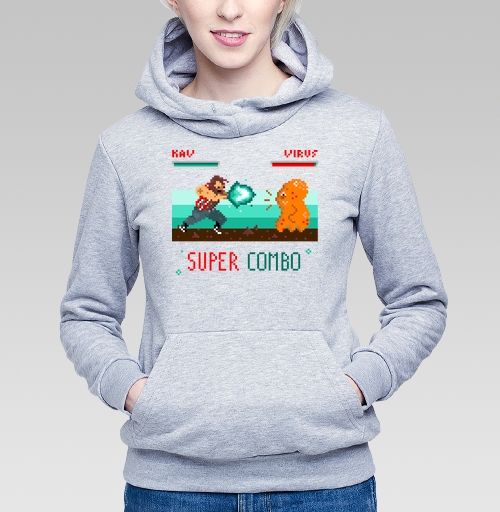 Фотография футболки Энергичная битва в пиксель-арт стиле с SUPER COMBO