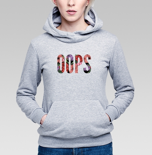 Фотография футболки Цветочная Надпись Ошибка OOPS на Сером фоне