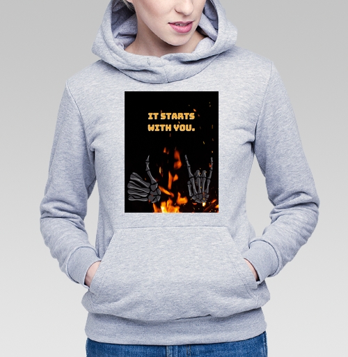 Фотография футболки Скелетные руки и яркое пламя Skeleton Hands Fire мотив силы воли