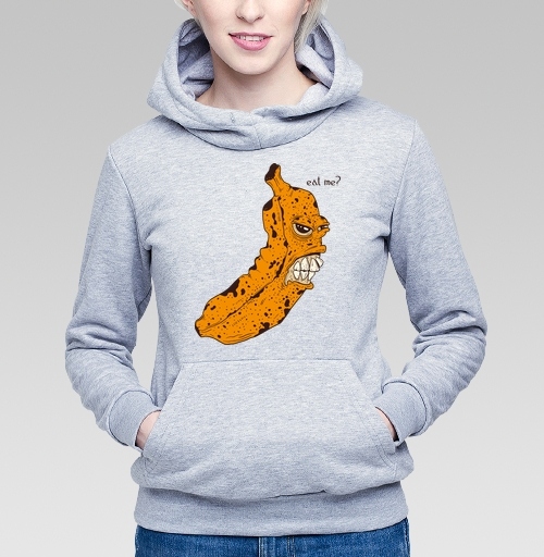 Фотография футболки Оранжевый банан с зубами и надписью на светлом фоне