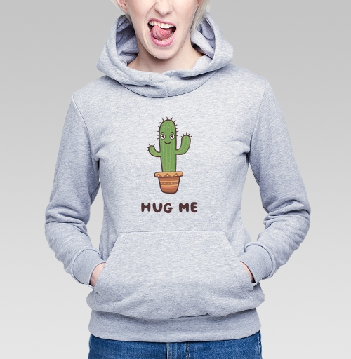 Фотография футболки Зелёный улыбающийся кактус просит обниматься Hug Me