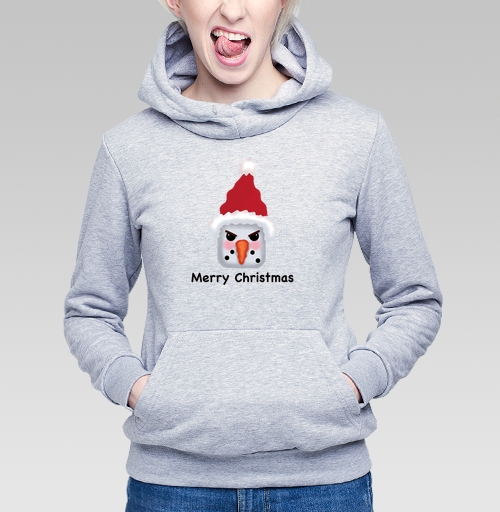 Фотография футболки Агрессивный снеговик с красной шапкой и надписью Merry Christmas