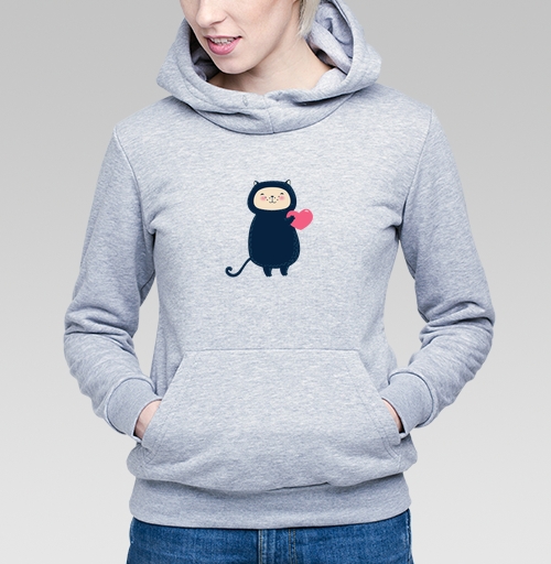 Фотография футболки Милый котик с розовым сердцем в kawaii стиле