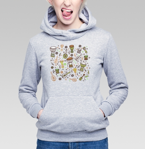 Фотография футболки Яркий музыкальный узор с джембе и гитарой