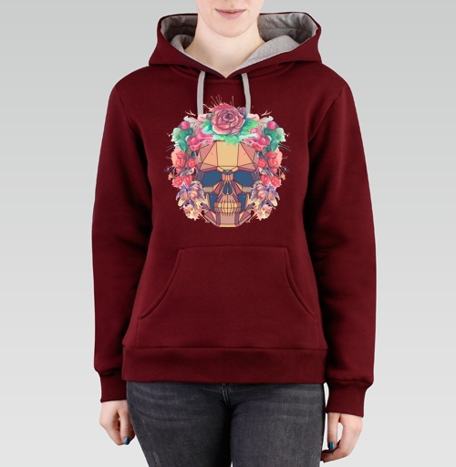 Фотография футболки Polygonal human skull and watercolor wreath.Los muertos.