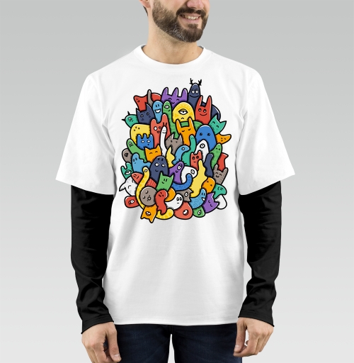 Фотография футболки Весёлое собрание мультяшных монстров doodle art