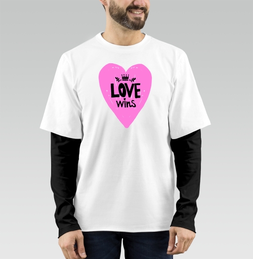 Фотография футболки LOVE wins яркое розовое сердце с короной