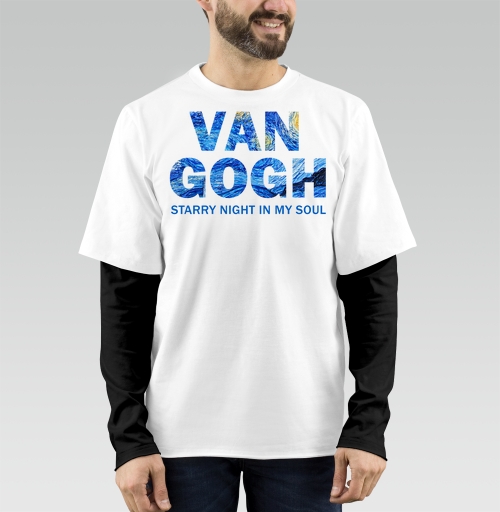 Фотография футболки Van Gogh / Ван Гог вдохновляющая типографика звездная ночь художника