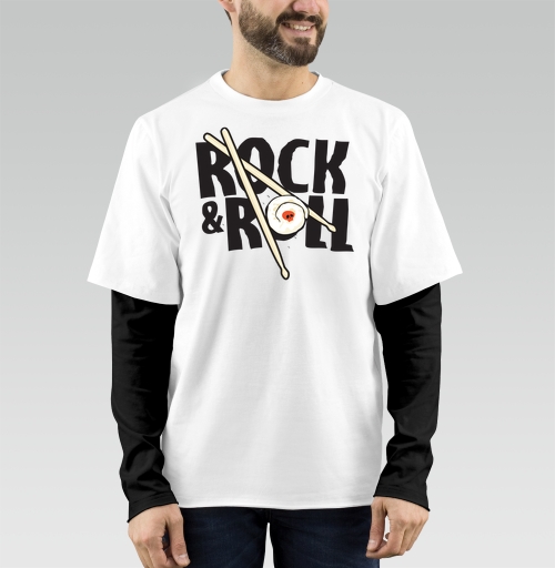 Фотография футболки Рок-н-ролльная подача суши с черепом и палочками ROCK ROLL