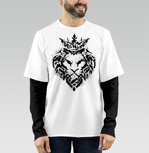 Фотография футболки Стильный граффити-принт Лев в короне KING