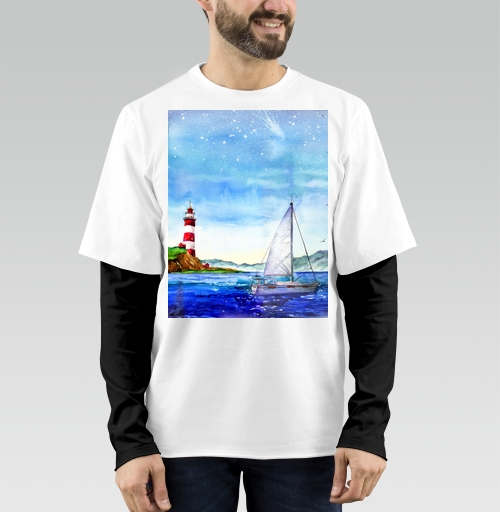 Фотография футболки Яхта и маяк в море