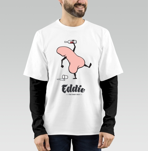 Фотография футболки Забавный пьяный пенис с бутылкой в руке Eddie the funky dick