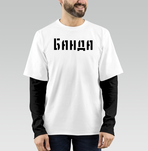 Фотография футболки Силовое слово Банда в черном шрифте на сером фоне