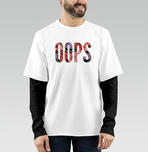 Фотография футболки Цветочная Надпись Ошибка OOPS на Сером фоне