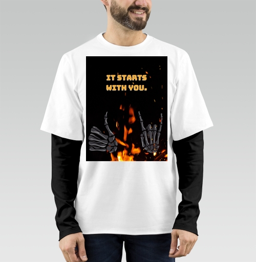 Фотография футболки Скелетные руки и яркое пламя Skeleton Hands Fire мотив силы воли