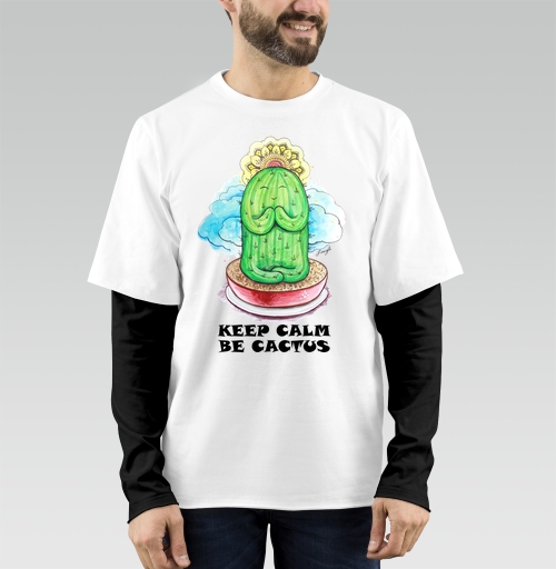 Фотография футболки Спокойный медитирующий кактус с позитивной надписью be cactus