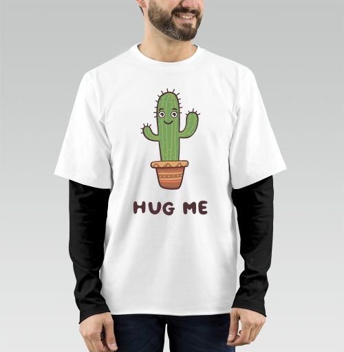 Фотография футболки Зелёный улыбающийся кактус просит обниматься Hug Me