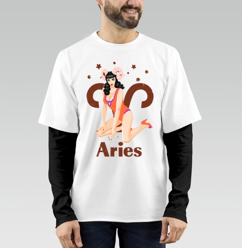 Фотография футболки Пинап девушка Овен в ретро стиле Aries