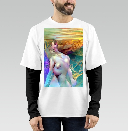 Фотография футболки Фантастическая женская фигура с животным образом в нежных цветах последний штрих