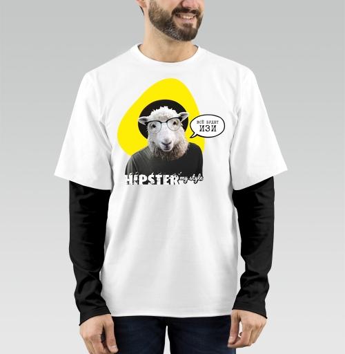 Фотография футболки Уверенный овца хипстер в очках стильный позитив легко