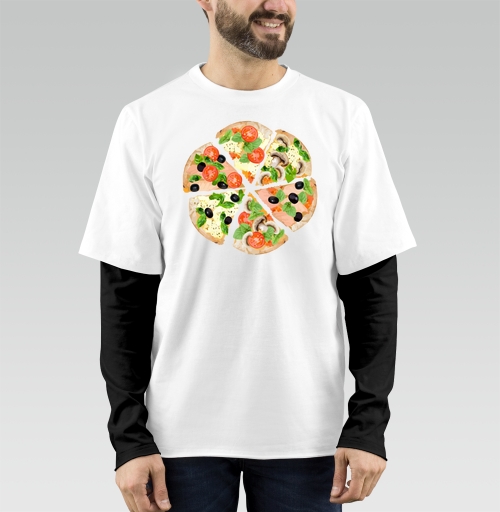Фотография футболки Пять кусочков пиццы с овощами и зеленью пять кусочков пиццы