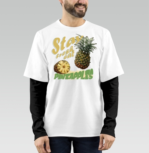 Фотография футболки Свежий ананас с натуральной текстурой и надписями pineapples
